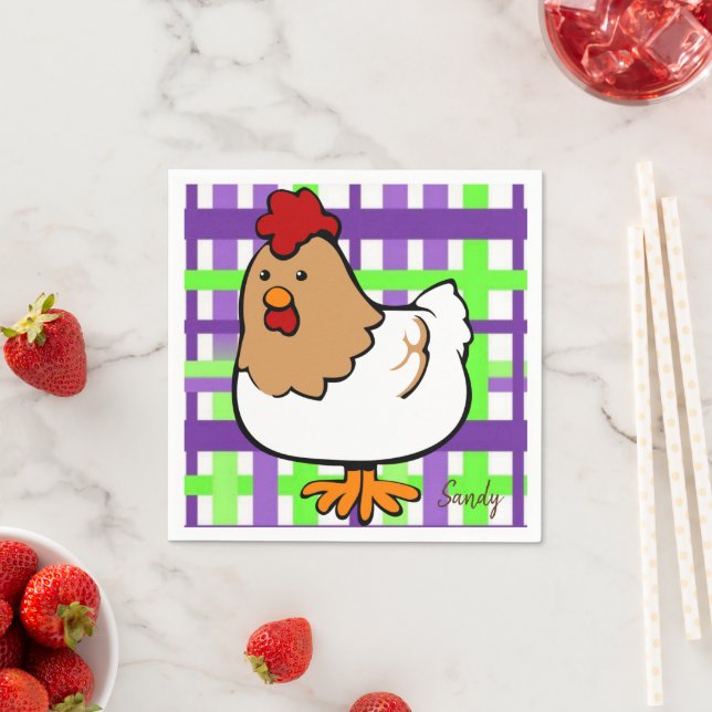 Paper Napkins, Green Purple Plaid Chicken Napkin (Insitu)