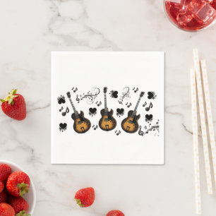 Paper Napkins, Guitar Music Notes Black Hearts Napkin