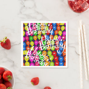 Paper Napkins, Happy Birthday Black Balloons Napkin