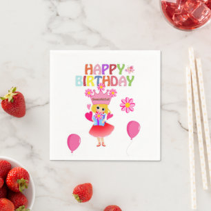 Paper Napkins, Happy Birthday Pink Balloons Fairy Napkin