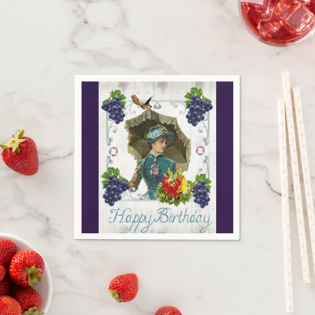 Paper Napkins, Happy Birthday Victorian Grapes Napkin (Insitu)