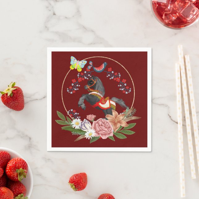 Paper Napkins, Horse Floral Flowers Butterfly Napkin (Insitu)