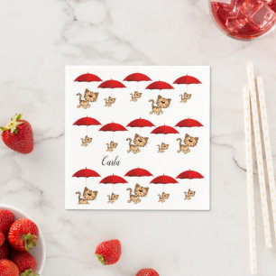 Paper Napkins, Kittens Cats Red Umbrella Napkin