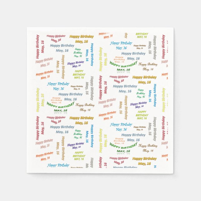 Paper Napkins May, 16 Birthday (Front)