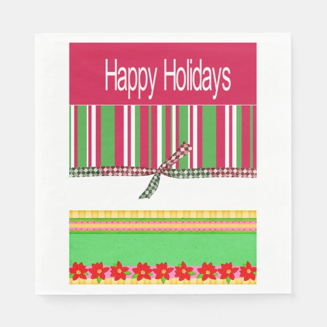 Paper Napkins, Merry Christmas Happy Holidays  Napkin (Front)