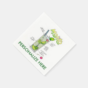 PAPER NAPKINS - MOJITO RECIPE COCKTAIL ART