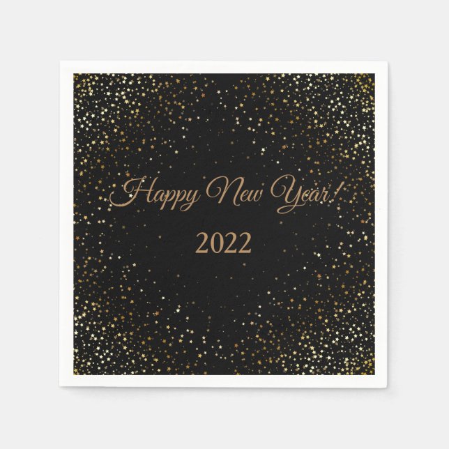 Paper Napkins-New Year-Gold Stars Napkins (Front)