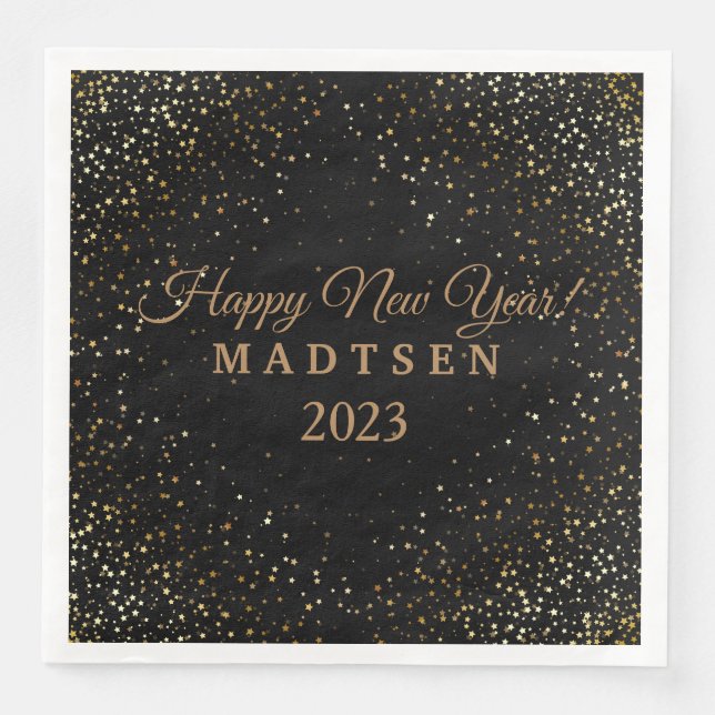 Paper Napkins-New Year-Gold Stars Paper Dinner Nap Napkin (Front)