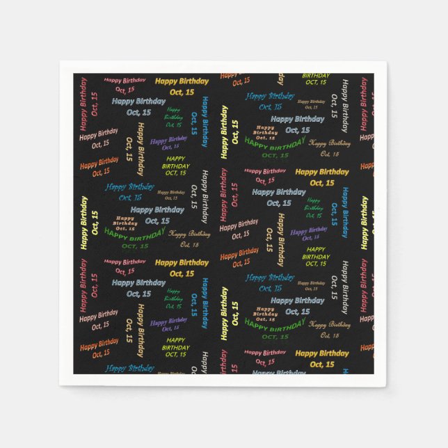 Paper Napkins October, 15 Birthday (Front)