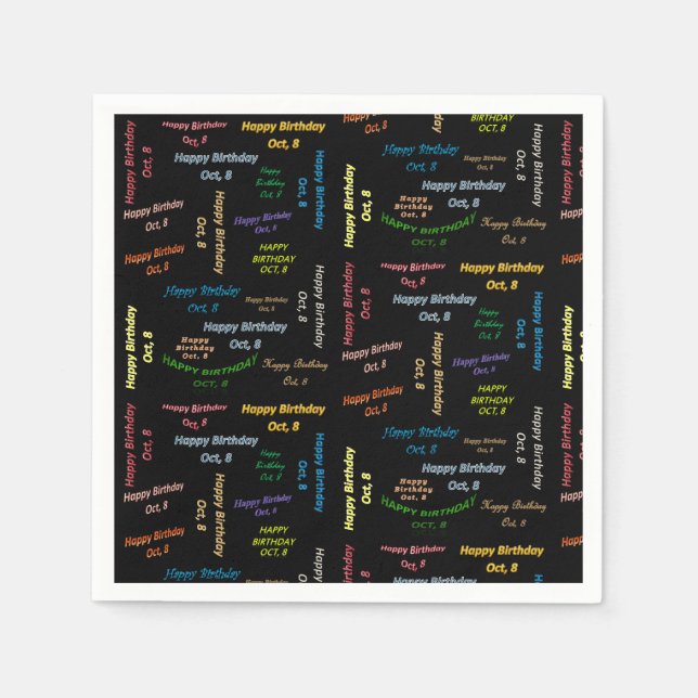 Paper Napkins October, 8 Birthday (Front)