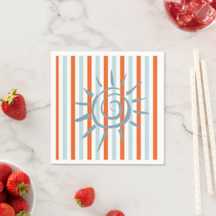 Paper Napkins, Orange and Blue Stripe Star Napkin