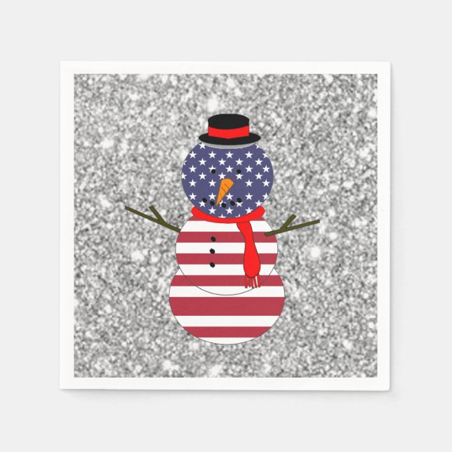 Paper Napkins Patriotic USA flag Snowman Christmas (Front)
