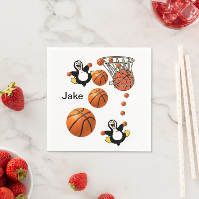 Paper Napkins, Penguin Basketball Hoop Napkin (Insitu)