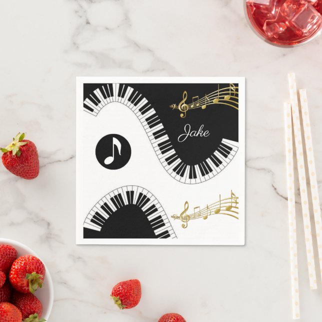 Paper Napkins, Piano White Black Gold Music Notes Napkin (Insitu)