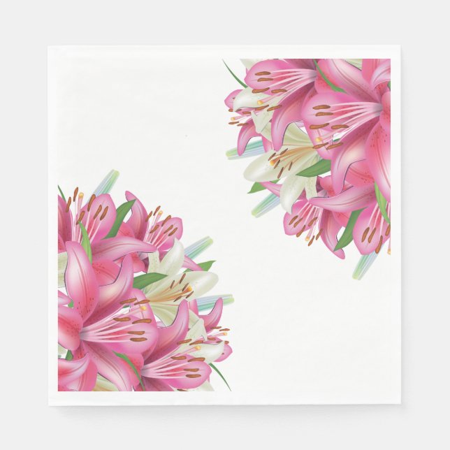 Paper Napkins-Pink Lilies Napkins (Front)