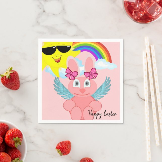 Paper Napkins, Pink Rabbit Happy Easter Napkin (Insitu)