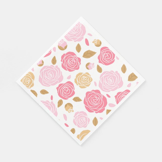 Paper Napkins-Pink Roses Napkin (Corner)