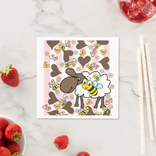 Paper Napkins, Pink & White Stripes Sheep Bee Napkin
