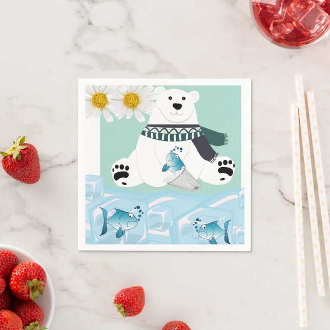 Paper Napkins, Polar Bear Fish Ice Floral Napkins (Insitu)