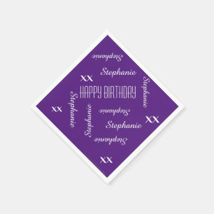 Paper Napkins Purple Adult Birthday Repeating Name