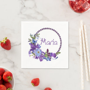 Paper Napkins, Purple Flowers Floral Napkin