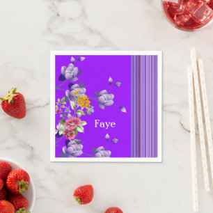 Paper Napkins, Purple Stripe Floral Napkin