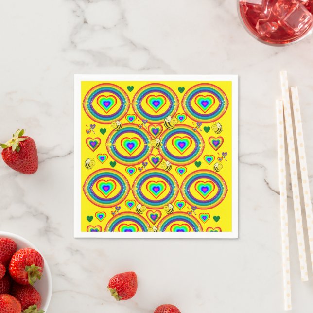 Paper Napkins, Rainbow Sun Clouds Bumblebee Napkin (Insitu)