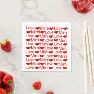 Paper Napkins, Red Hearts Love Mimi Napkin