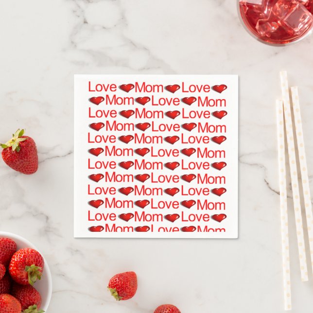 Paper Napkins, Red Hearts Love Mum Napkin (Insitu)