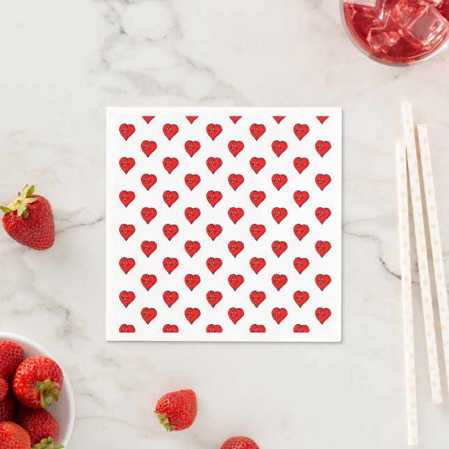 Paper Napkins, Red Hearts Love Paper Napkins  (Insitu)
