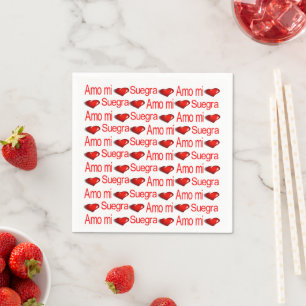 Paper Napkins, Red Hearts Love Suegra Spanish Napkin
