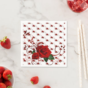 Paper Napkins, Red Rose Floral Napkin