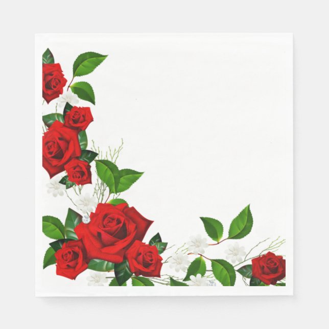 Paper Napkins-Red Roses Napkin (Front)