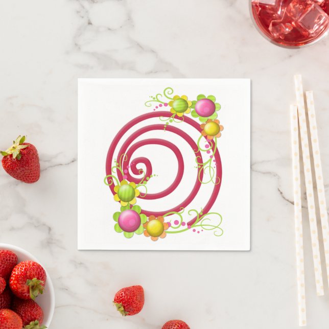 Paper Napkins, Red Swirls Floral Napkin (Insitu)