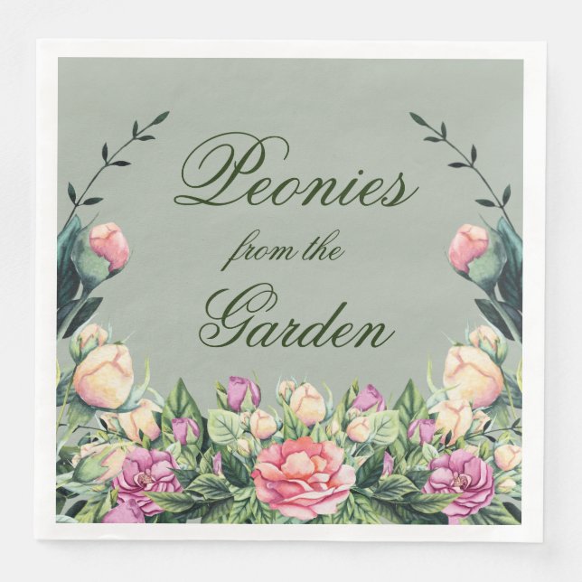 Paper Napkins Set (50) Peonies from the Garden (Front)