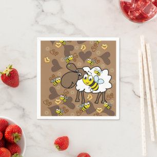 Paper Napkins, Sheep Brown Hearts Napkin