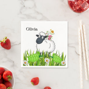 Paper Napkins, Sheep Green Turtles Floral Napkin