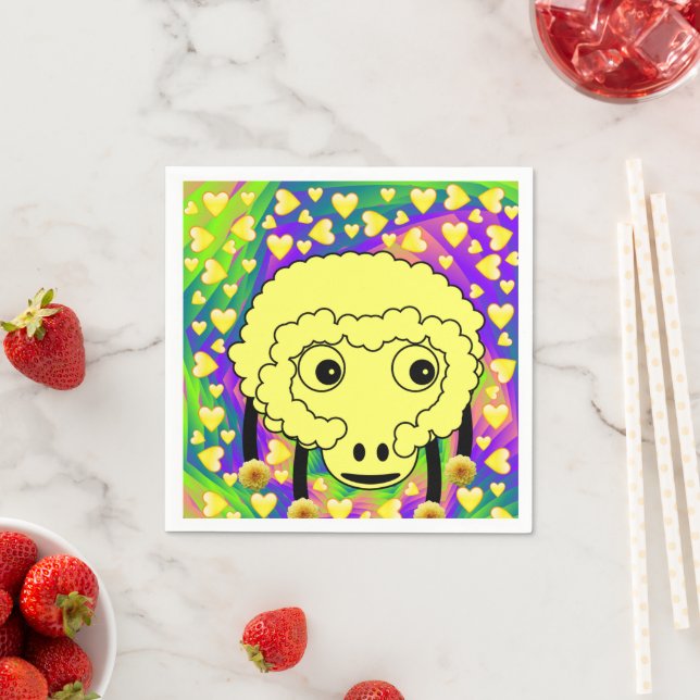 Paper Napkins, Sheep Yellow Hearts Napkin (Insitu)