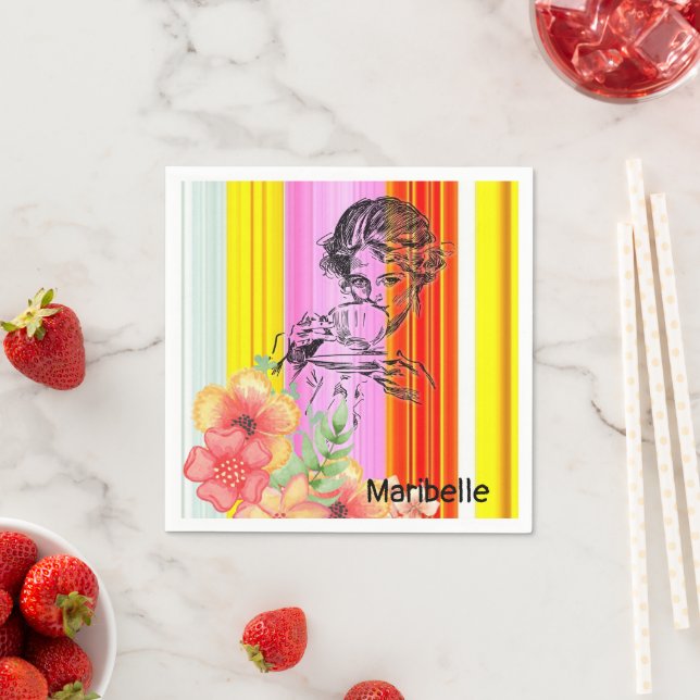 Paper Napkins, Stripe Victorian Woman Napkin (Insitu)