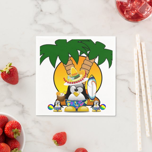 Paper Napkins, Surfer Penguin Napkin (Insitu)