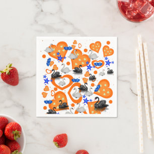 Paper Napkins, Swan Orange Hearts Napkin
