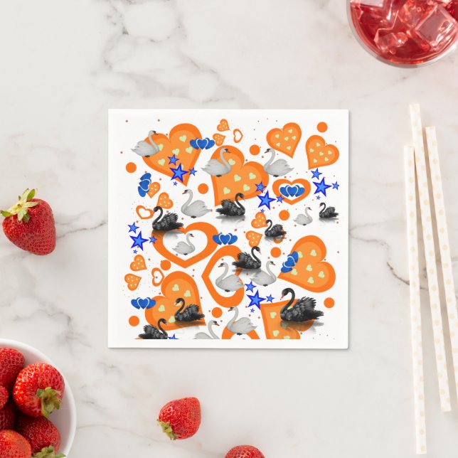 Paper Napkins, Swan Orange Hearts Napkin (Insitu)