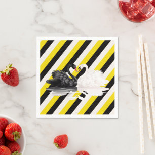 Paper Napkins, Swans Black White Yellow Stripe Napkin