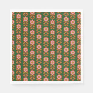 Paper Napkins - Vintage florals pattern on green