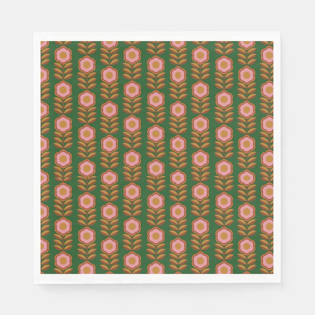 Paper Napkins - Vintage florals pattern on green  (Front)