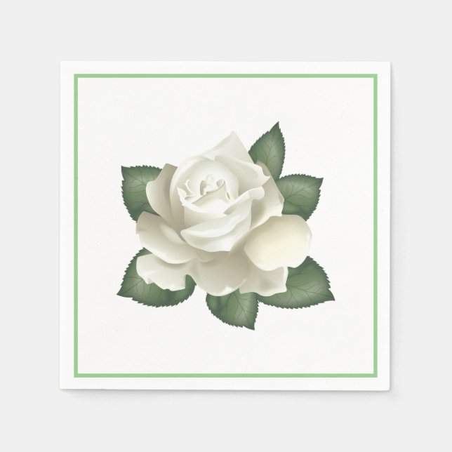 Paper Napkins-Vintage White Rose Napkin (Front)