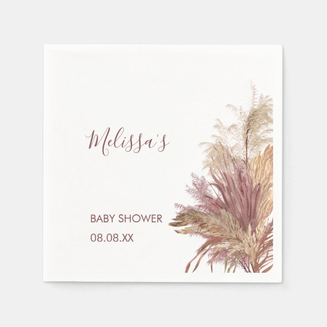 Paper Napkins Watercolor Pampas Grass Mauve Pink (Front)