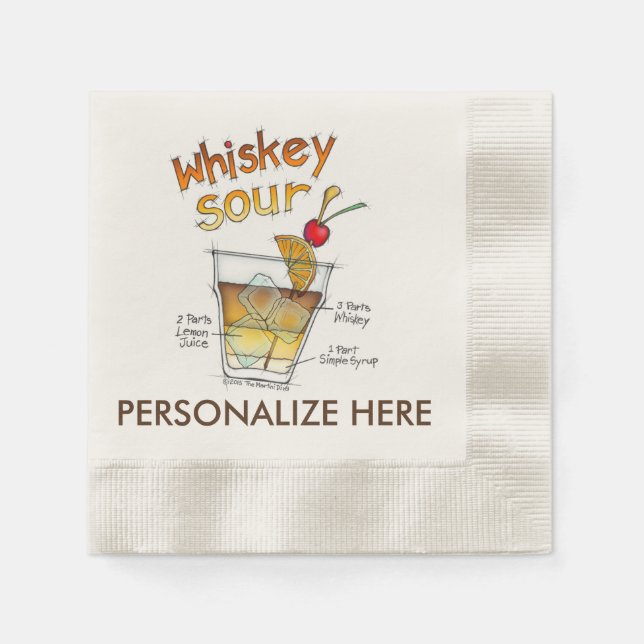 PAPER NAPKINS - WHISKEY SOUR RECIPE COCKTAIL ART (Front)