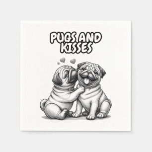 Paper napkins with pugs and kisses