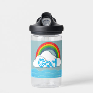 Paper Ocean with Rainbow and Clouds Custom Name  Water Bottle
